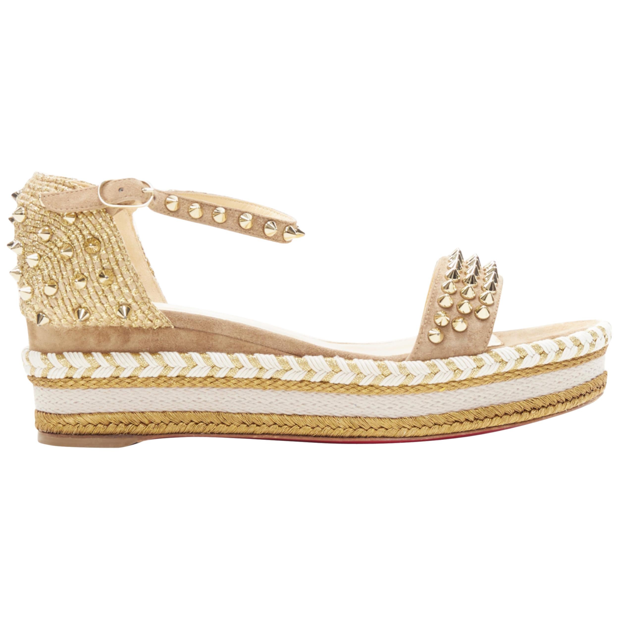 CHRISTIAN LOUBOUTIN Madmonica 60 gold embroidered studded platform sandal EU38