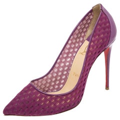 Christian Louboutin Magenta Mesh and Leather Follies Resille Pumps Size 38.5