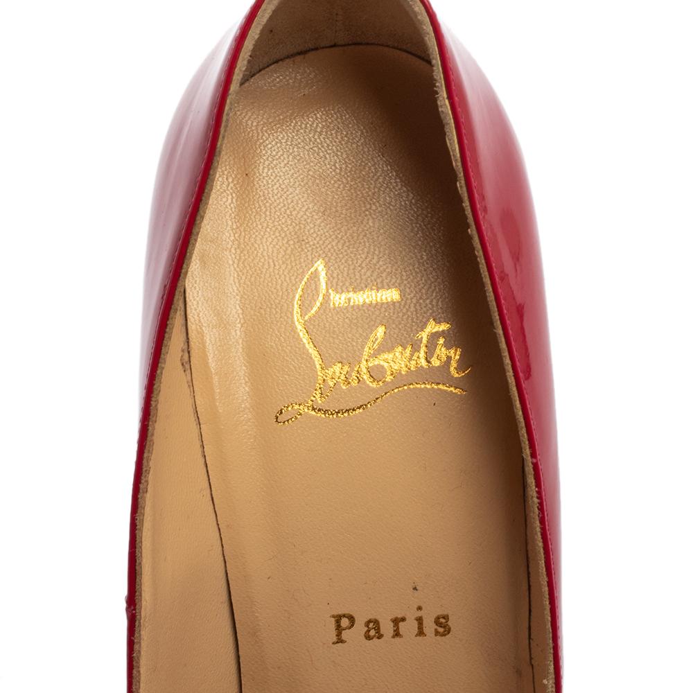 Women's Christian Louboutin Magenta Patent Leather Bianca Platform Pumps Size 37.5