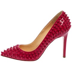 Christian Louboutin Magenta Patent Leather Pigalle Spikes Pumps Size 38