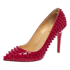 Christian Louboutin Magenta Patent Leather Pigalle Spikes Pumps Size 38