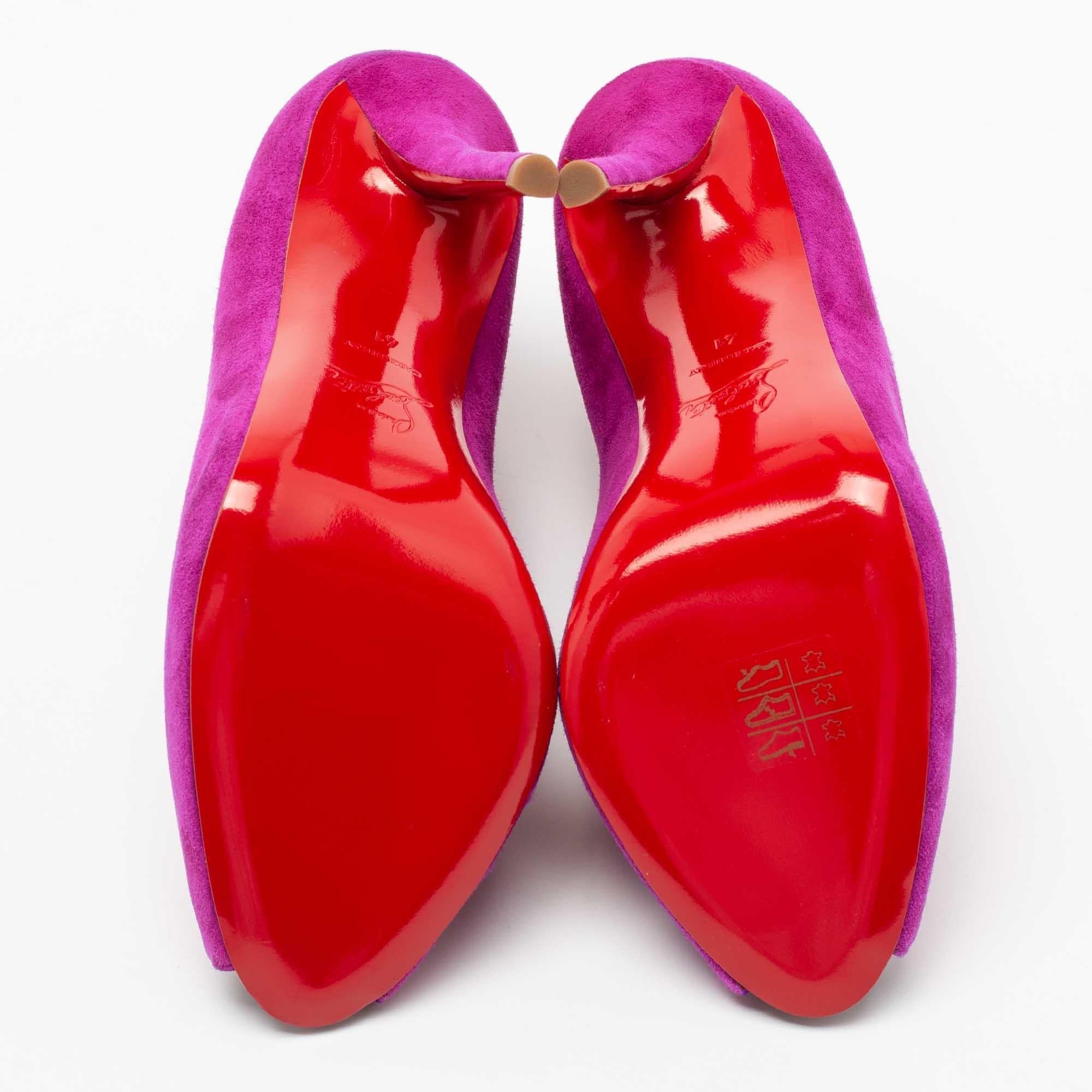 Christian Louboutin Magenta Suede Chester Fille Ankle Booties Size 41 In Excellent Condition In Dubai, Al Qouz 2