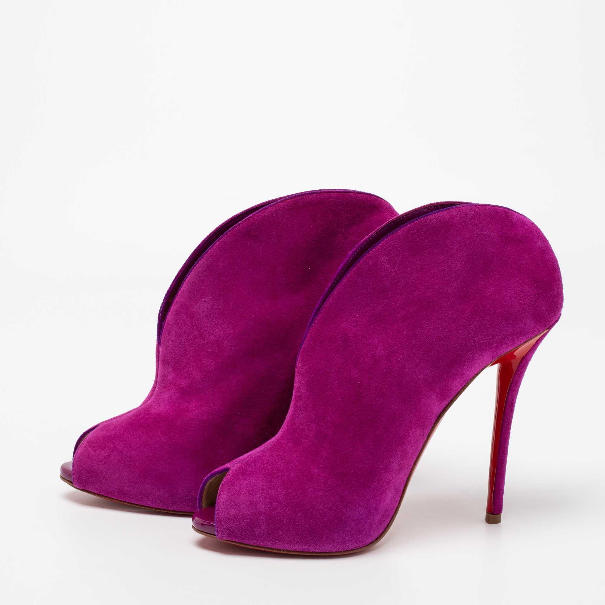 Women's Christian Louboutin Magenta Suede Chester Fille Ankle Booties Size 41