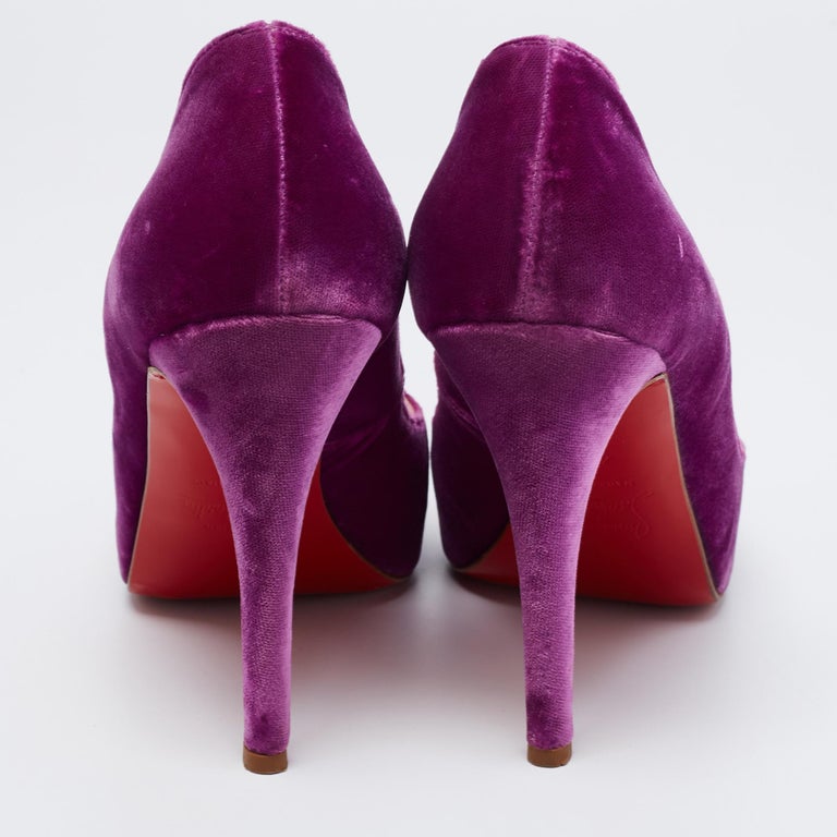 Christian Louboutin Magenta Velvet Very Prive Crystal PeepToe Pumps