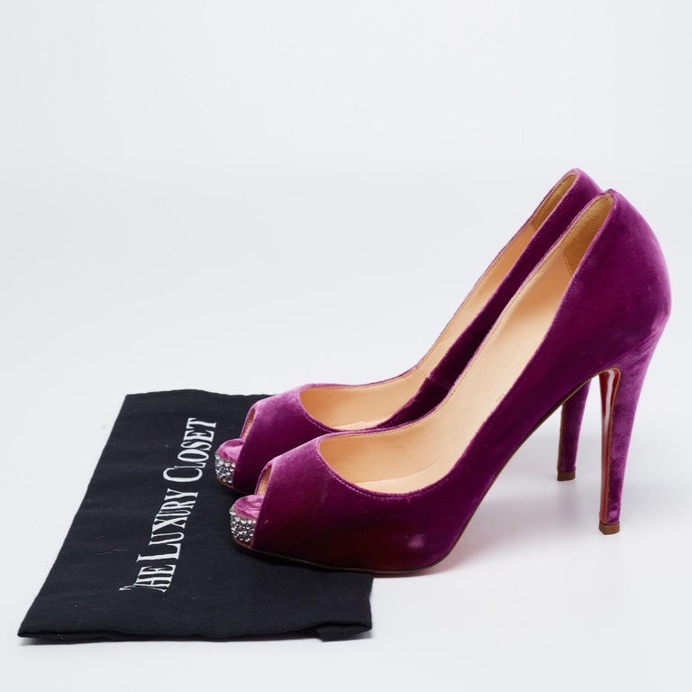 Christian Louboutin Magenta Velvet Very Prive Crystal PeepToe Pumps