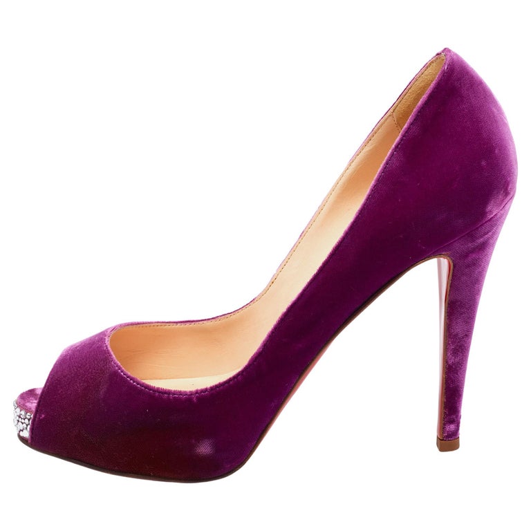 Christian Louboutin Magenta Velvet Very Prive Crystal PeepToe Pumps