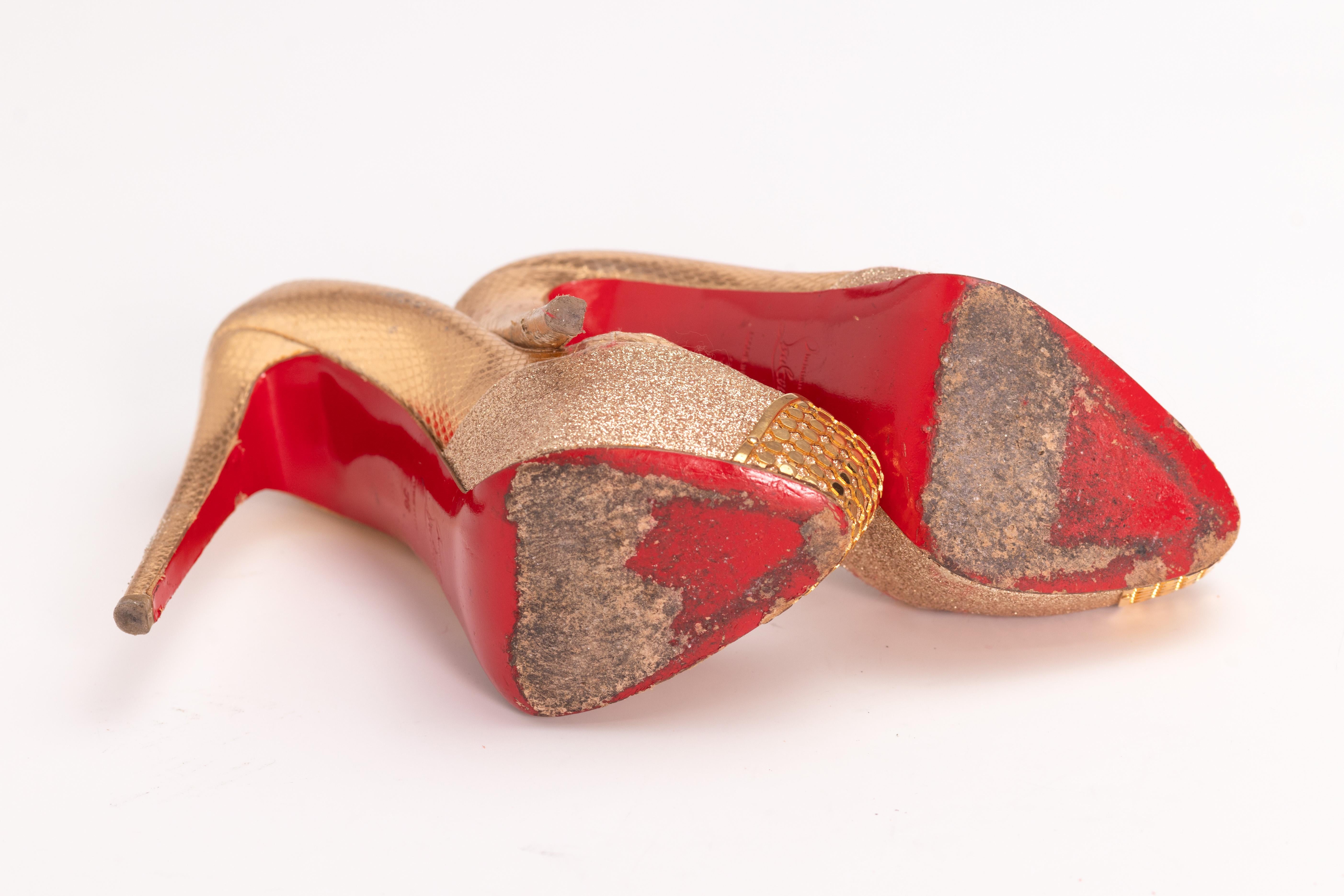 Women's Christian Louboutin Maggie Glitter & Snakeskin Platform Heels (EU 36) For Sale
