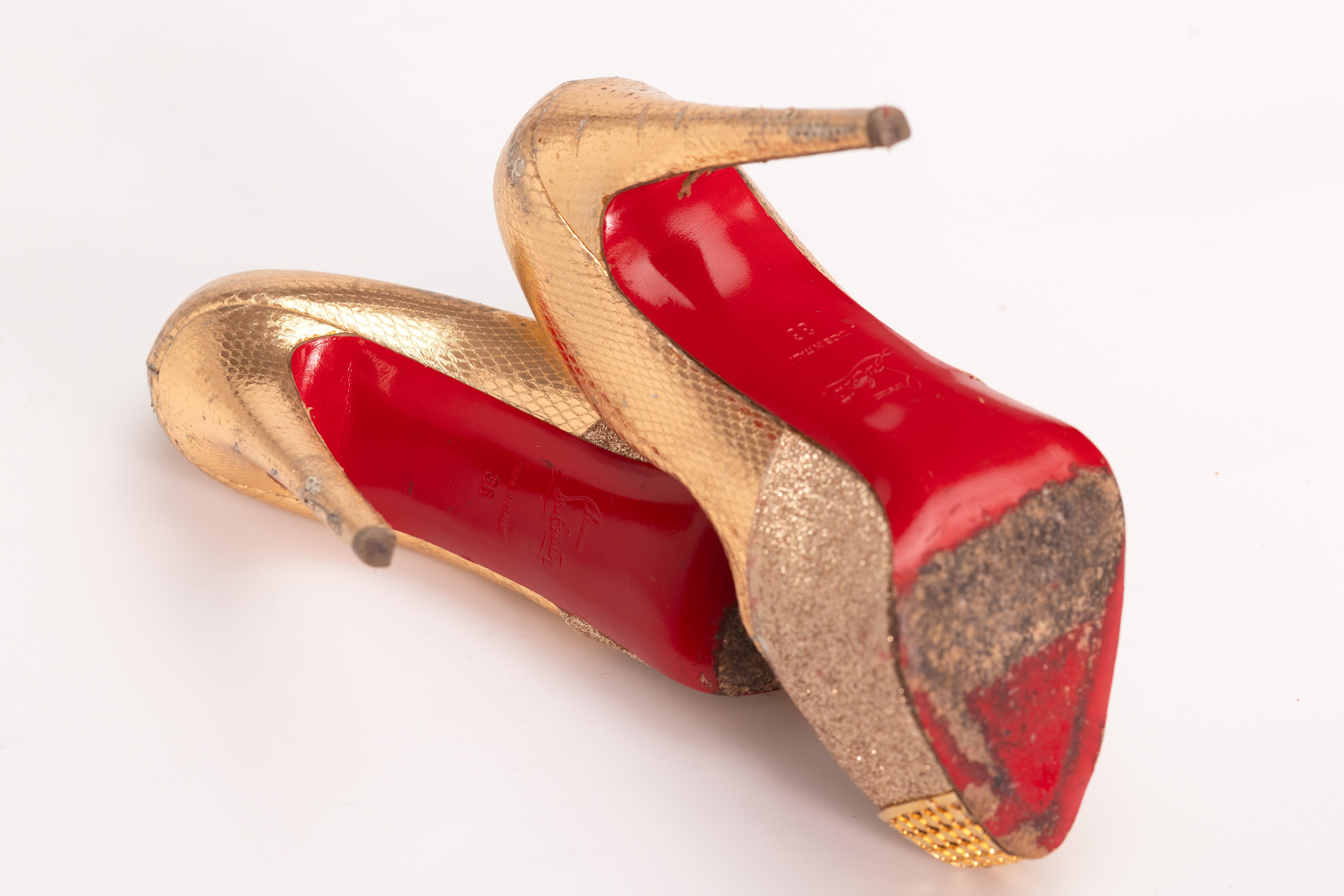 Christian Louboutin Maggie Glitter & Snakeskin Platform Heels (EU 36) For Sale 1