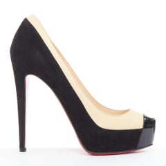 CHRISTIAN LOUBOUTIN Mago 140 suede nude leather tri-tone platform pumps EU37