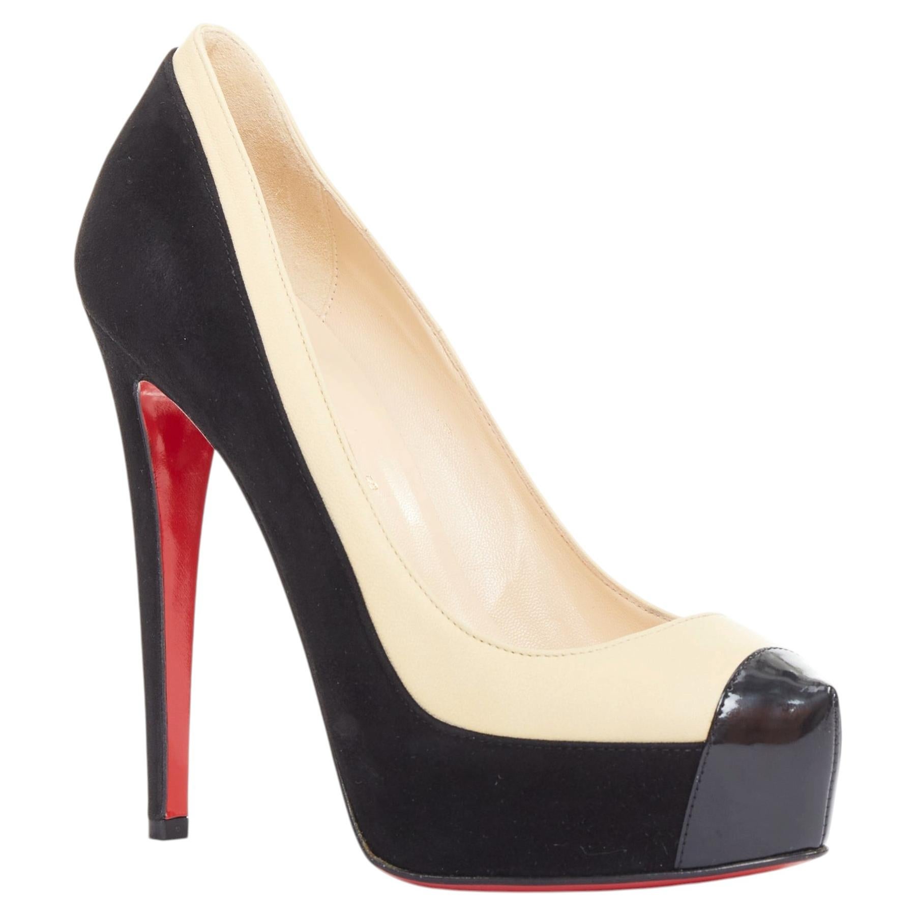 CHRISTIAN LOUBOUTIN Mago 140 escarpins à plateforme en cuir nude et tri-tons EU37