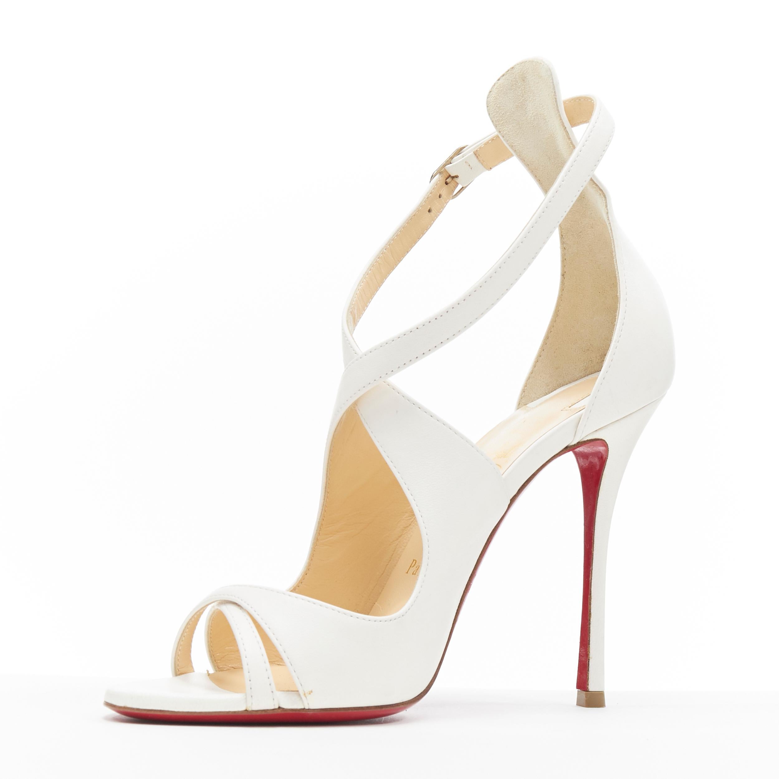 CHRISTIAN LOUBOUTIN Malefissima 100 sandalias blancas de tiras cruzadas tacón EU38 en Excelente Estado en Hong Kong, NT