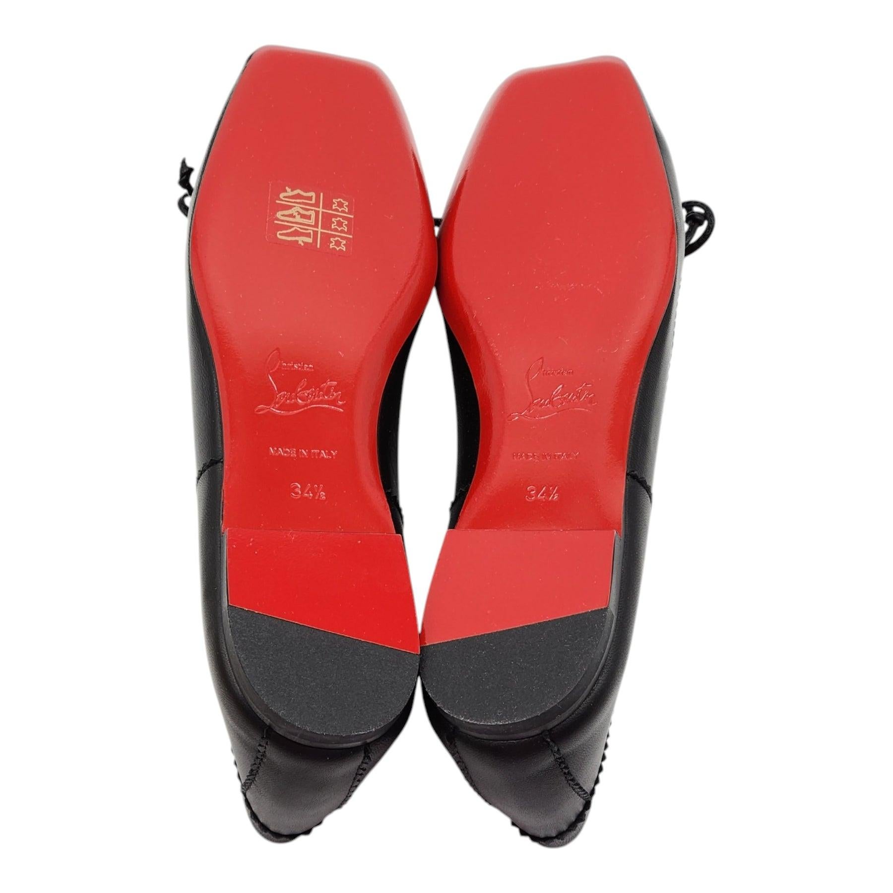 Women's Christian Louboutin Mamadrague Ballet Flats Leather in Black Size 34.5 For Sale