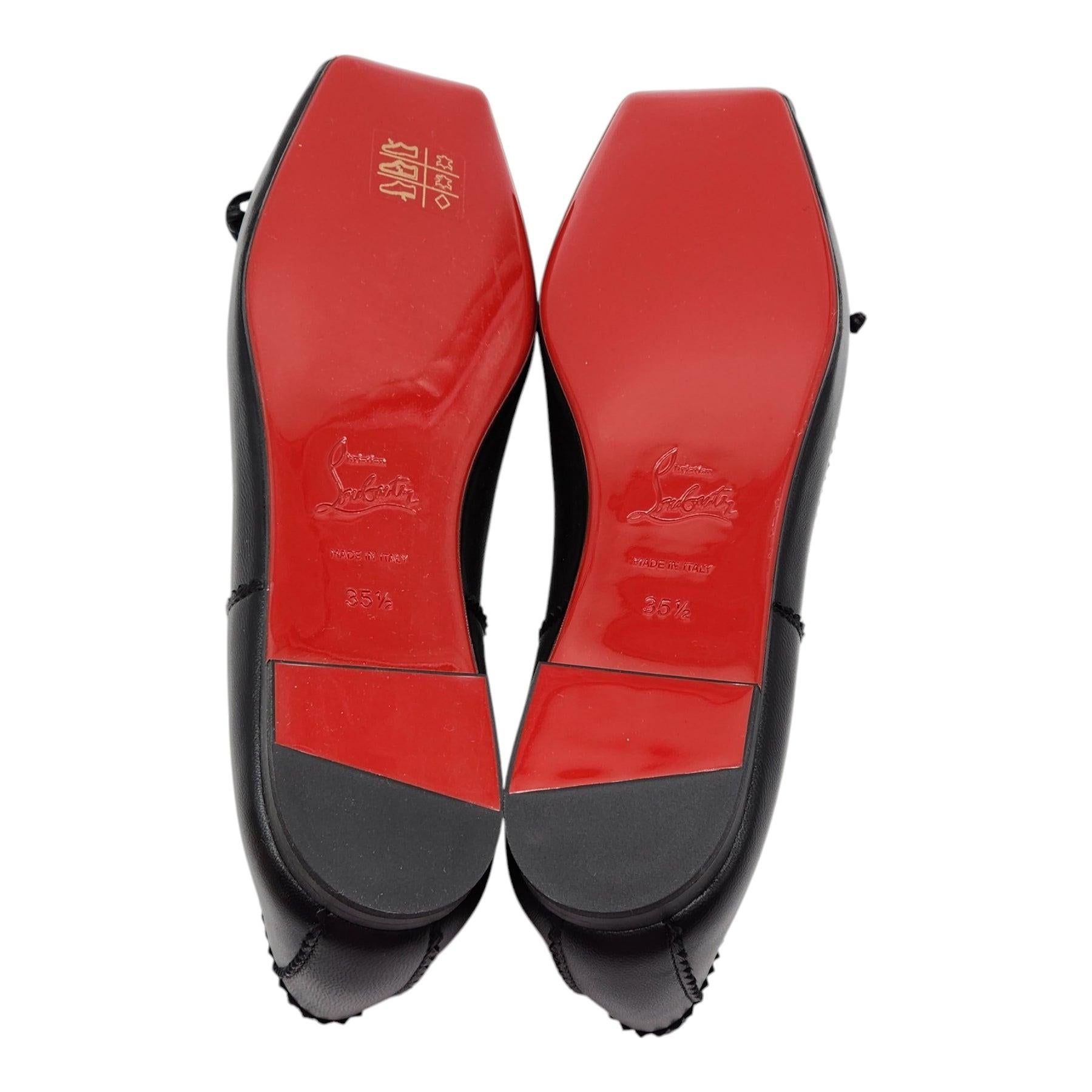 Women's Christian Louboutin Mamadrague Ballet Flats Leather in Black Size 35.5 For Sale