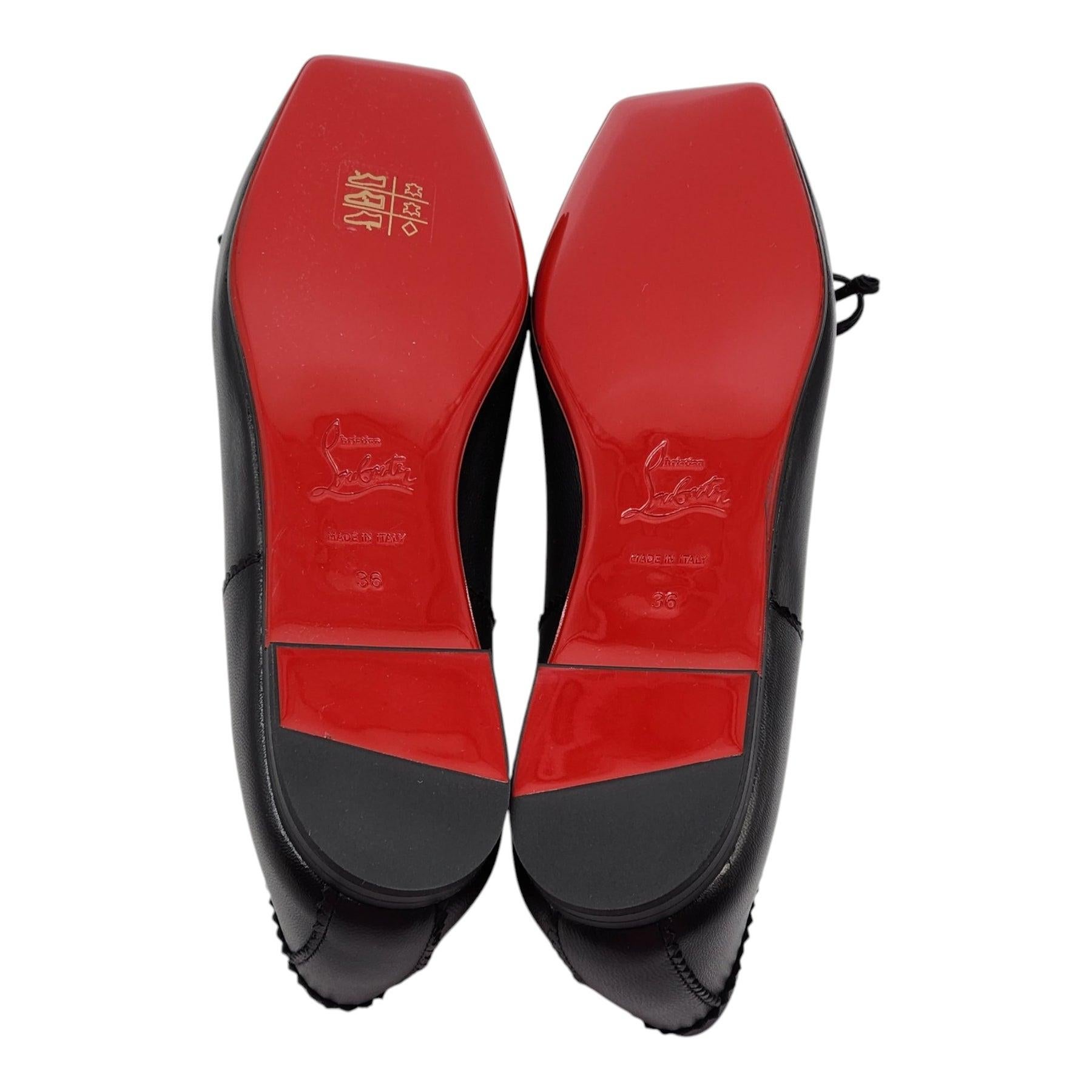 Women's Christian Louboutin Mamadrague Ballet Flats Leather in Black Size 36 For Sale