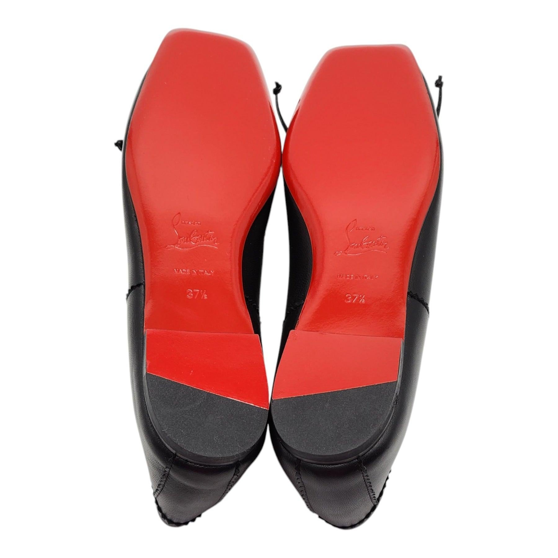 Women's Christian Louboutin Mamadrague Ballet Flats Leather in Black Size 37.5 For Sale