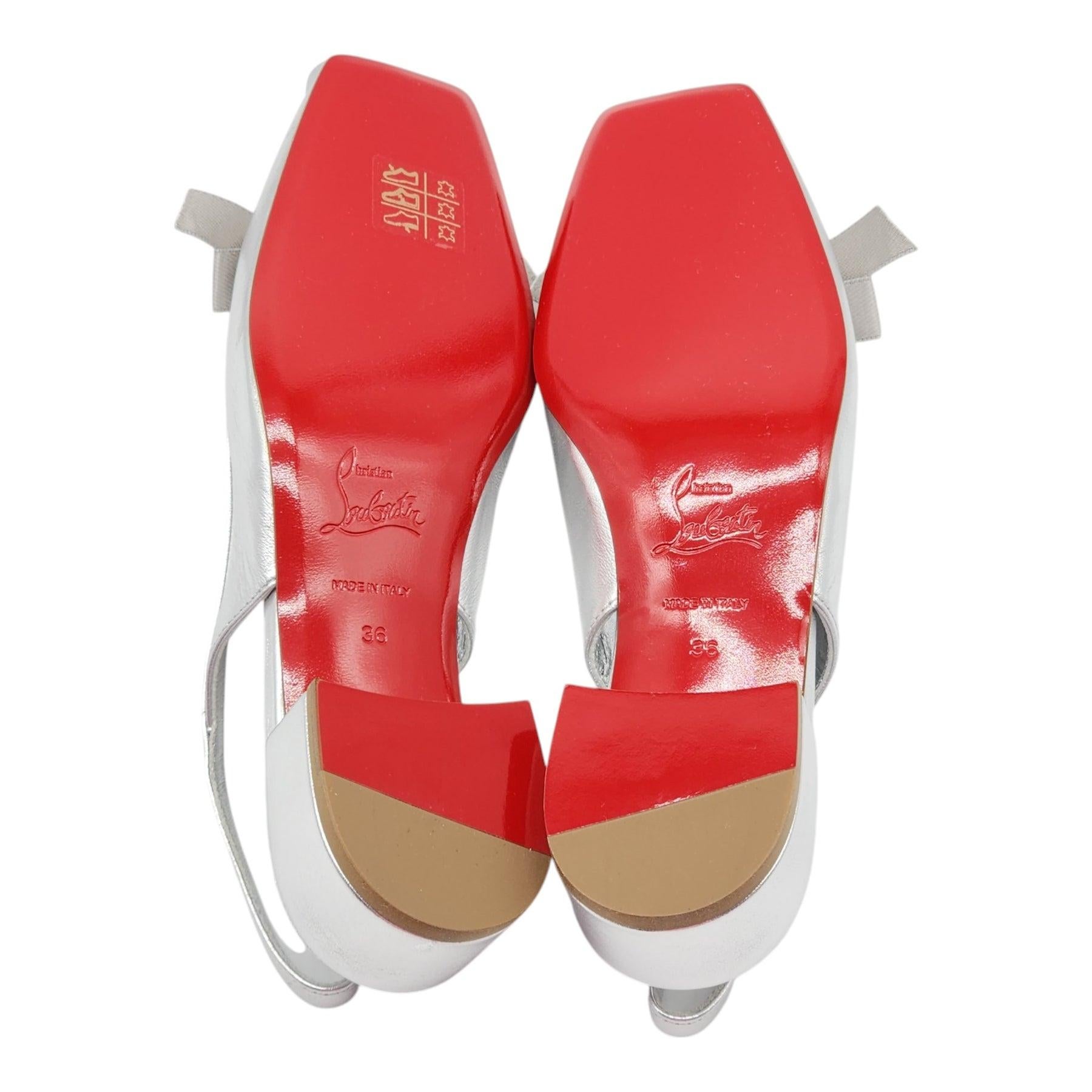 Christian Louboutin Mamaflirt Sling Pumps aus Leder in Silber Größe 36 Damen im Angebot