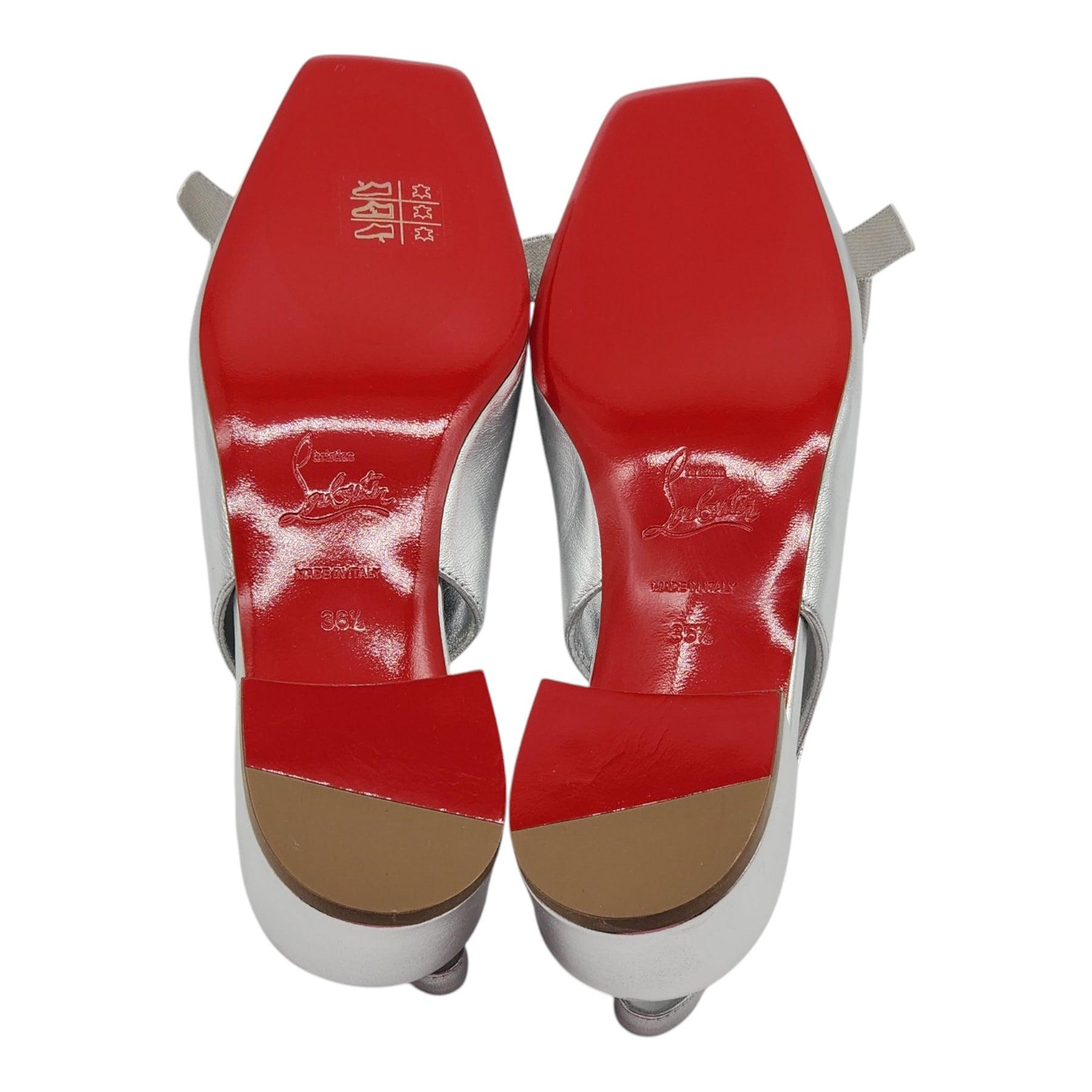 Women's Christian Louboutin Mamaflirt Sling Pumps Leather in Silver Size 36.5 For Sale