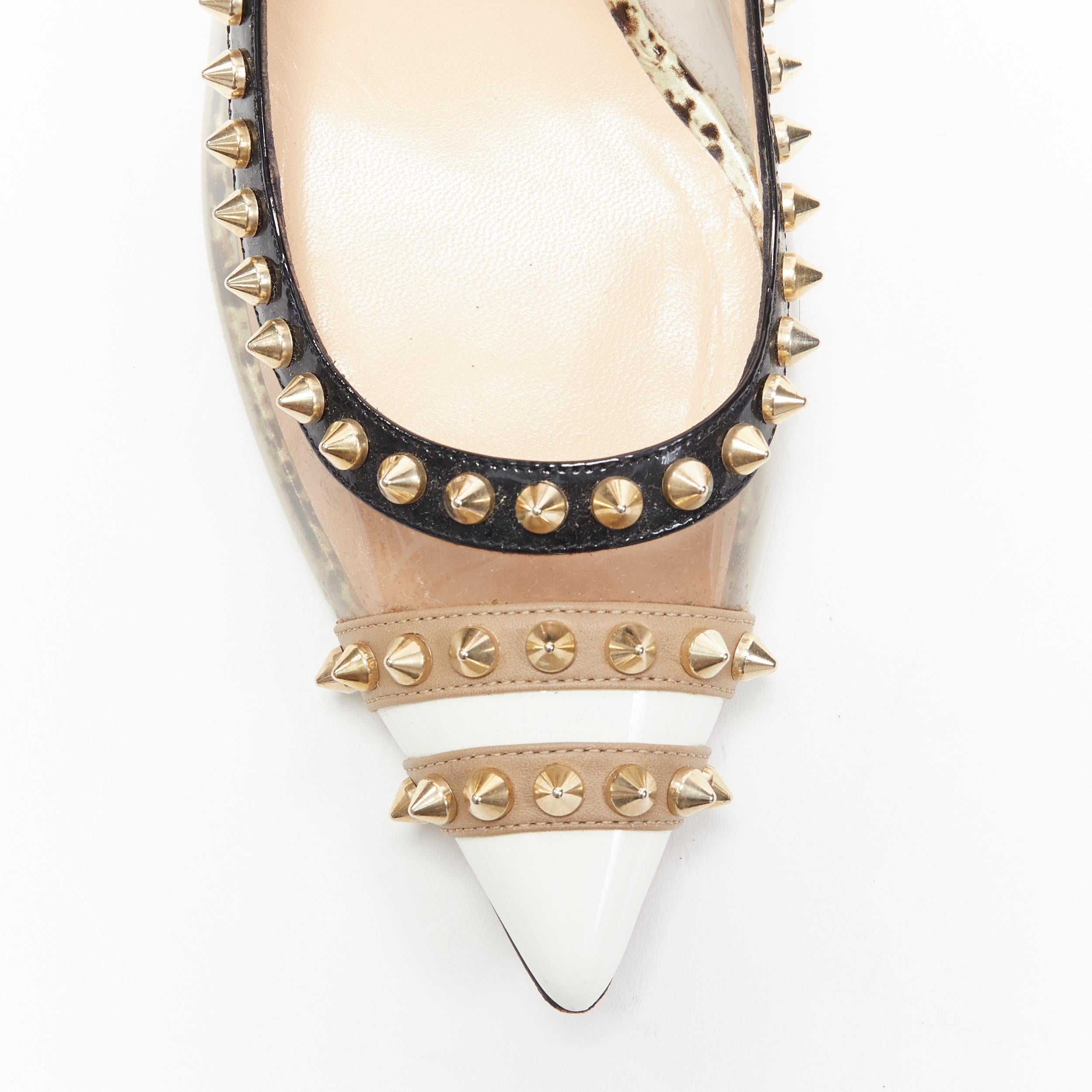 CHRISTIAN LOUBOUTIN Manovra 70 black PVC gold spike stud sling kitten pump EU39 1