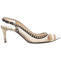 new CHRISTIAN LOUBOUTIN Goldoscrap nude spike stud T-strap pointed pump  EU38.5 at 1stDibs