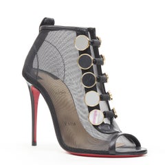 CHRISTIAN LOUBOUTIN Marikat black sheer mesh mirrored military heel bootie EU36