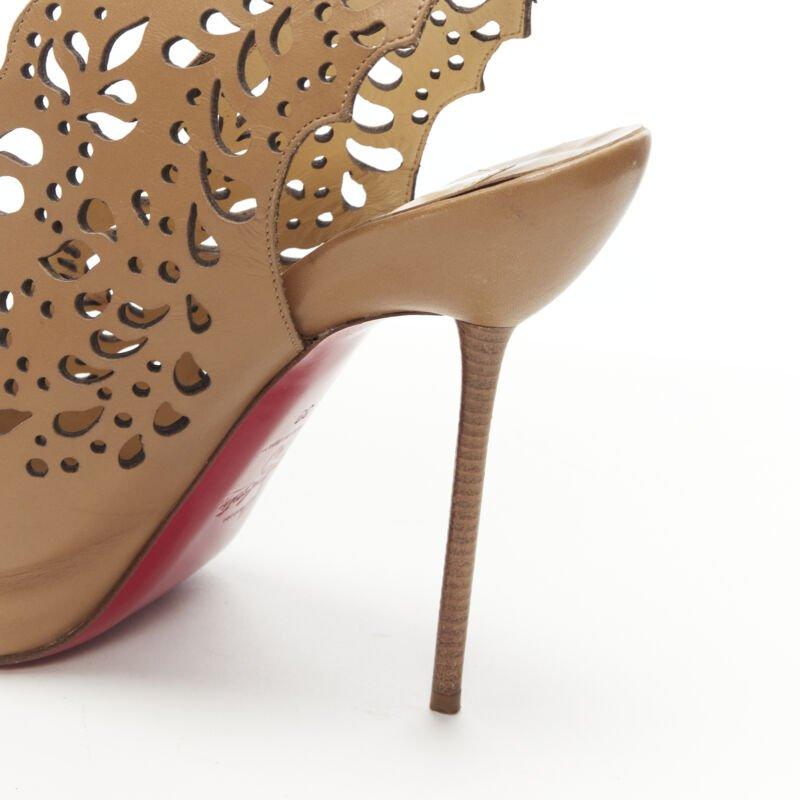 CHRISTIAN LOUBOUTIN Markesling 130 marrón tostado corte láser botín peep toe EU39 en venta 5
