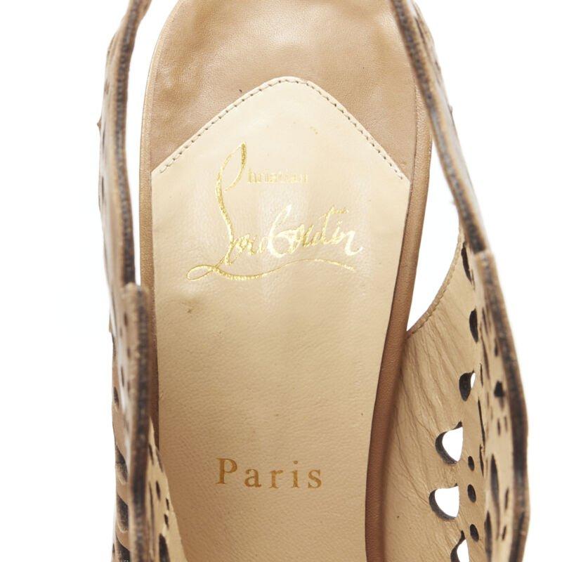 CHRISTIAN LOUBOUTIN Markesling 130 marrón tostado corte láser botín peep toe EU39 en venta 6