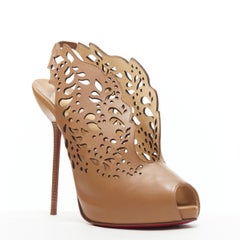 CHRISTIAN LOUBOUTIN Markesling 130 tan brown laser cut peep toe bootie EU39