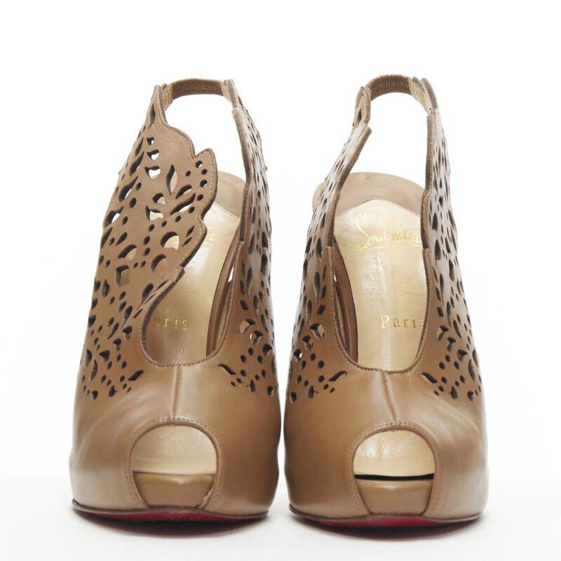 CHRISTIAN LOUBOUTIN Markesling 130 marrón tostado corte láser botín peep toe EU39 Marrón en venta