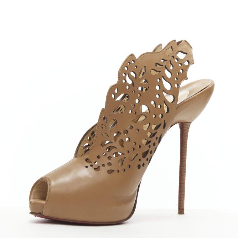 CHRISTIAN LOUBOUTIN Markesling 130 marrón tostado corte láser botín peep toe EU39 en Bueno estado para la venta en Hong Kong, NT