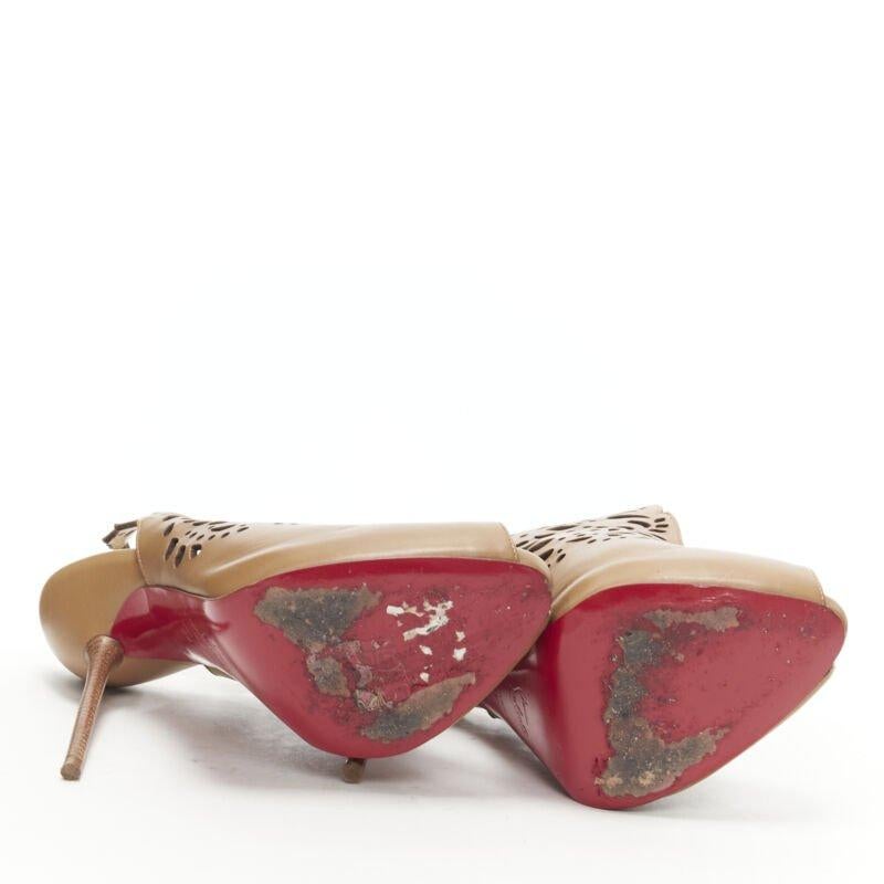 CHRISTIAN LOUBOUTIN Markesling 130 marrón tostado corte láser botín peep toe EU39 en venta 1