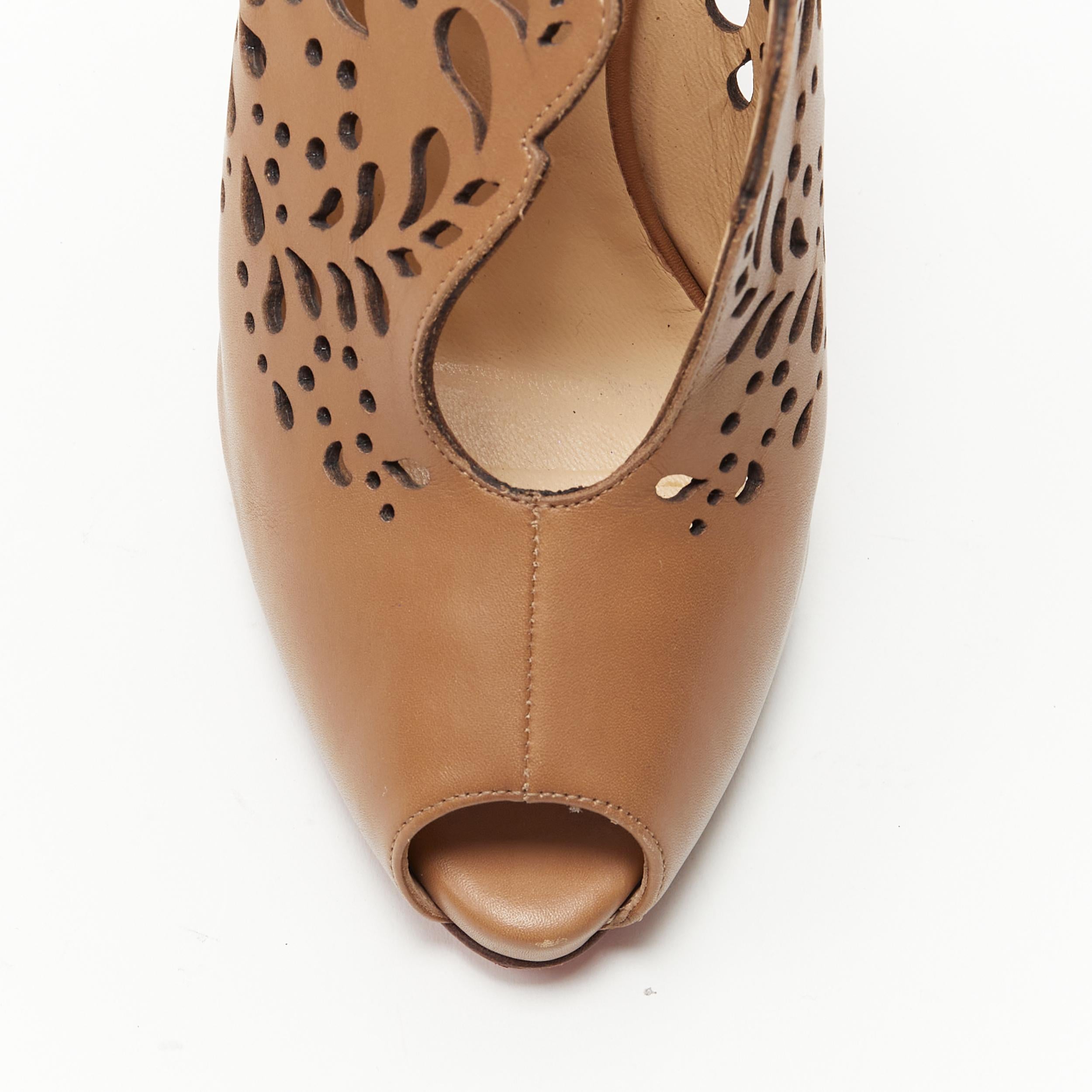 CHRISTIAN LOUBOUTIN Markesling 130 tan brown laser cut peep toe bootie EU39 1