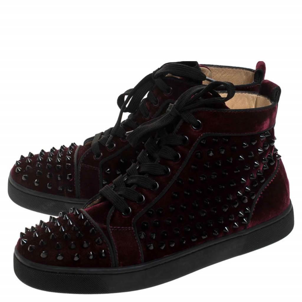 Christian Louboutin Maroon/Black Velvet Louis Spikes High Top ... Christian Louboutin Maroon/Black Velvet Louis Spikes High Top ...