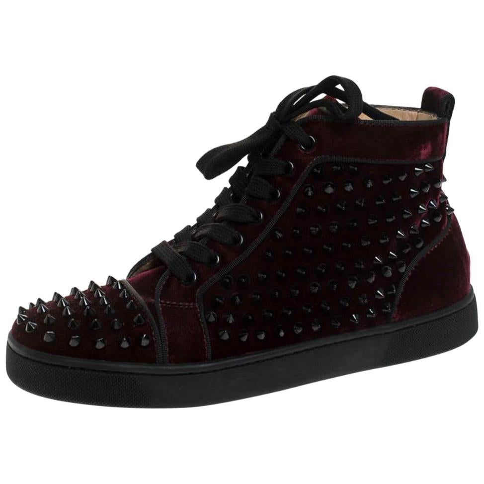 Christian Louboutin Maroon/Black Velvet Louis Spikes High Top Sneakers ...