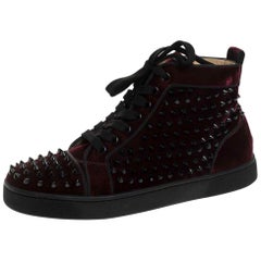 Christian Louboutin Maroon/Black Velvet Louis Spikes High Top Sneakers Size 39