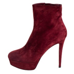 Christian Louboutin Maroon Suede Bianca Platform Ankle Booties Size 40