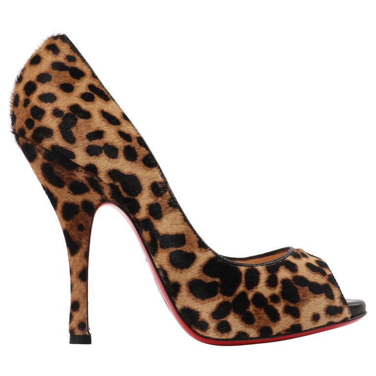 CHRISTIAN LOUBOUTIN "Maryl 120" Calf Hair Leopard Print Peep Toe Pumps