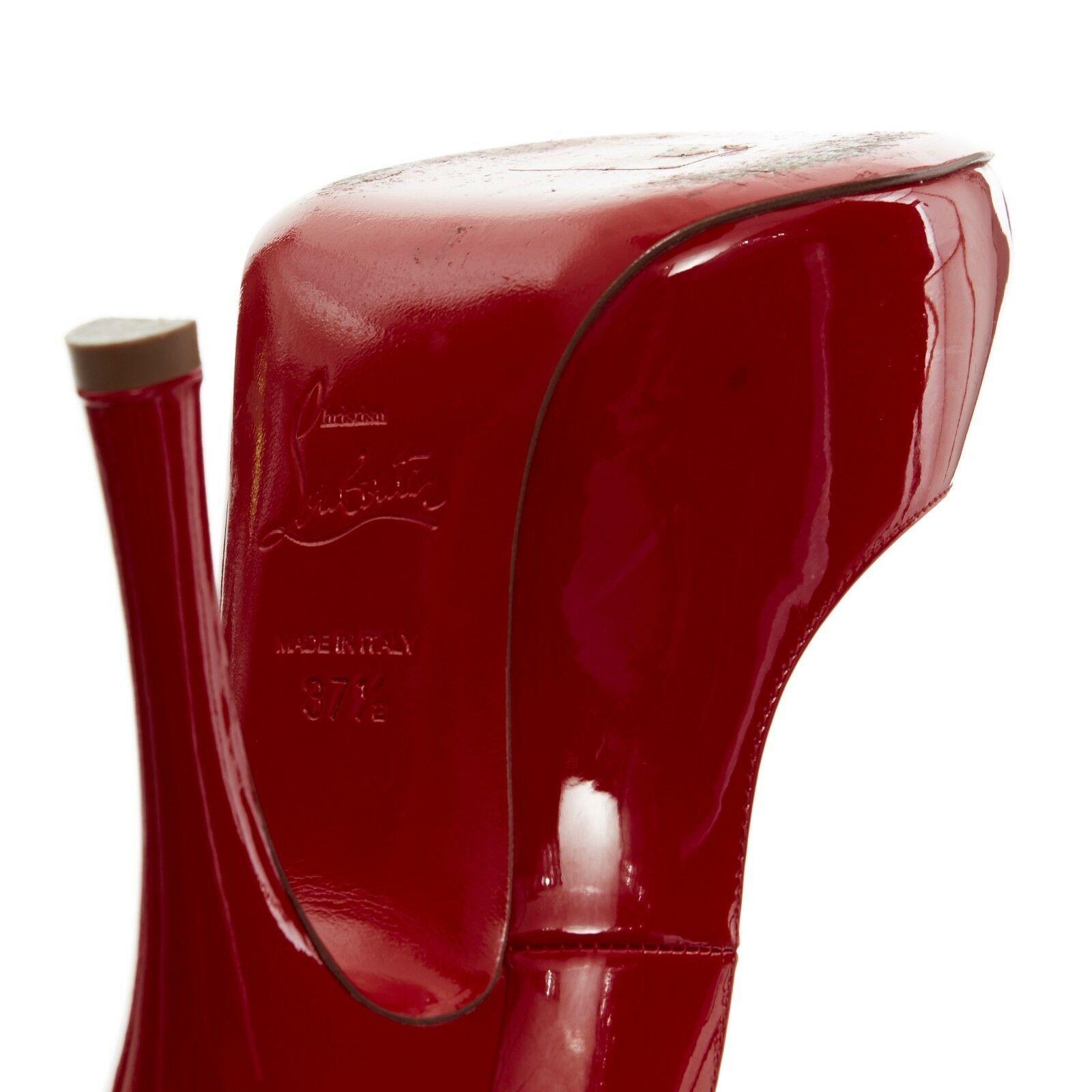 CHRISTIAN LOUBOUTIN Maryl 120 red patent curved heel peeptoe heels EU37.5 US7.5 5