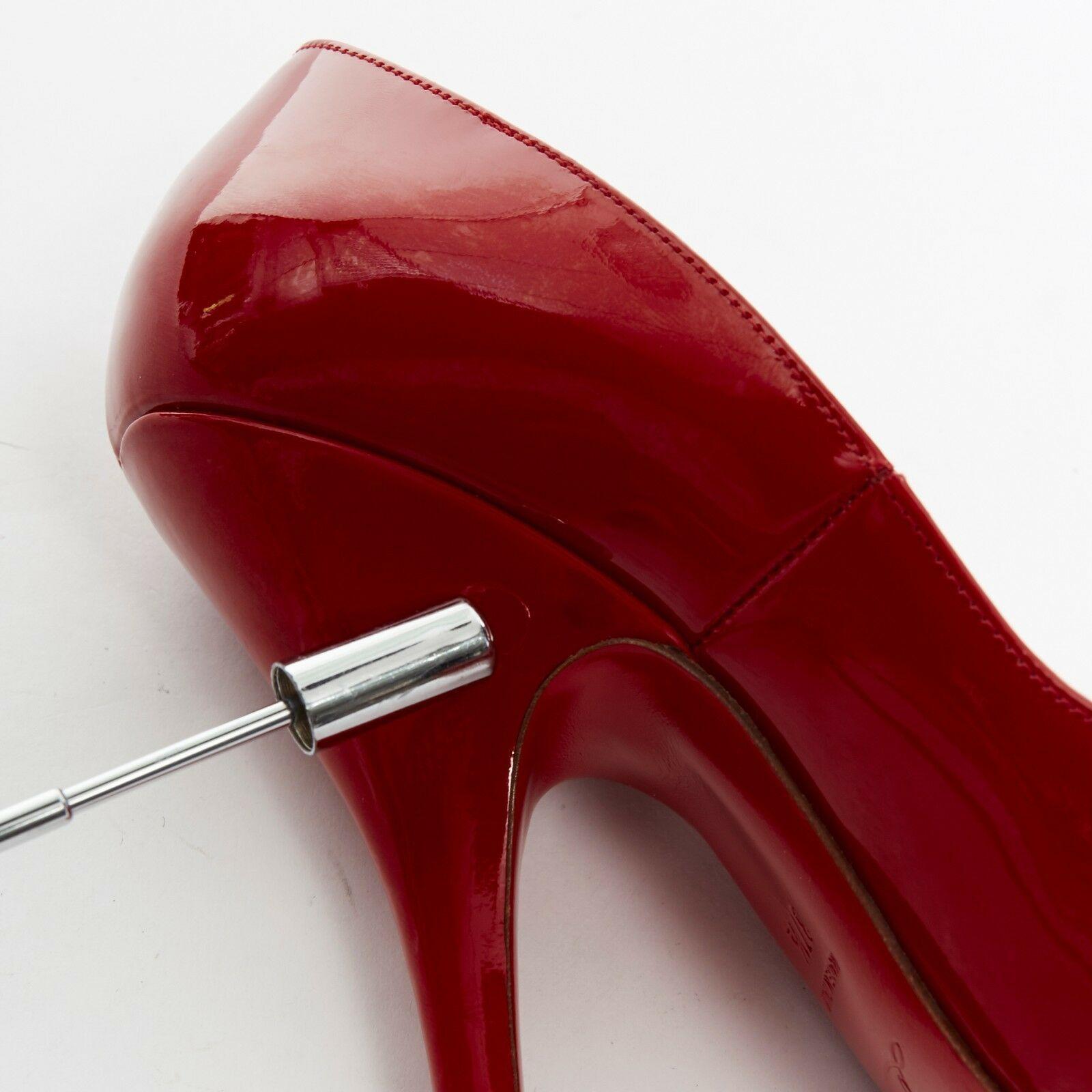 CHRISTIAN LOUBOUTIN Maryl 120 red patent curved heel peeptoe heels EU37.5 US7.5 6