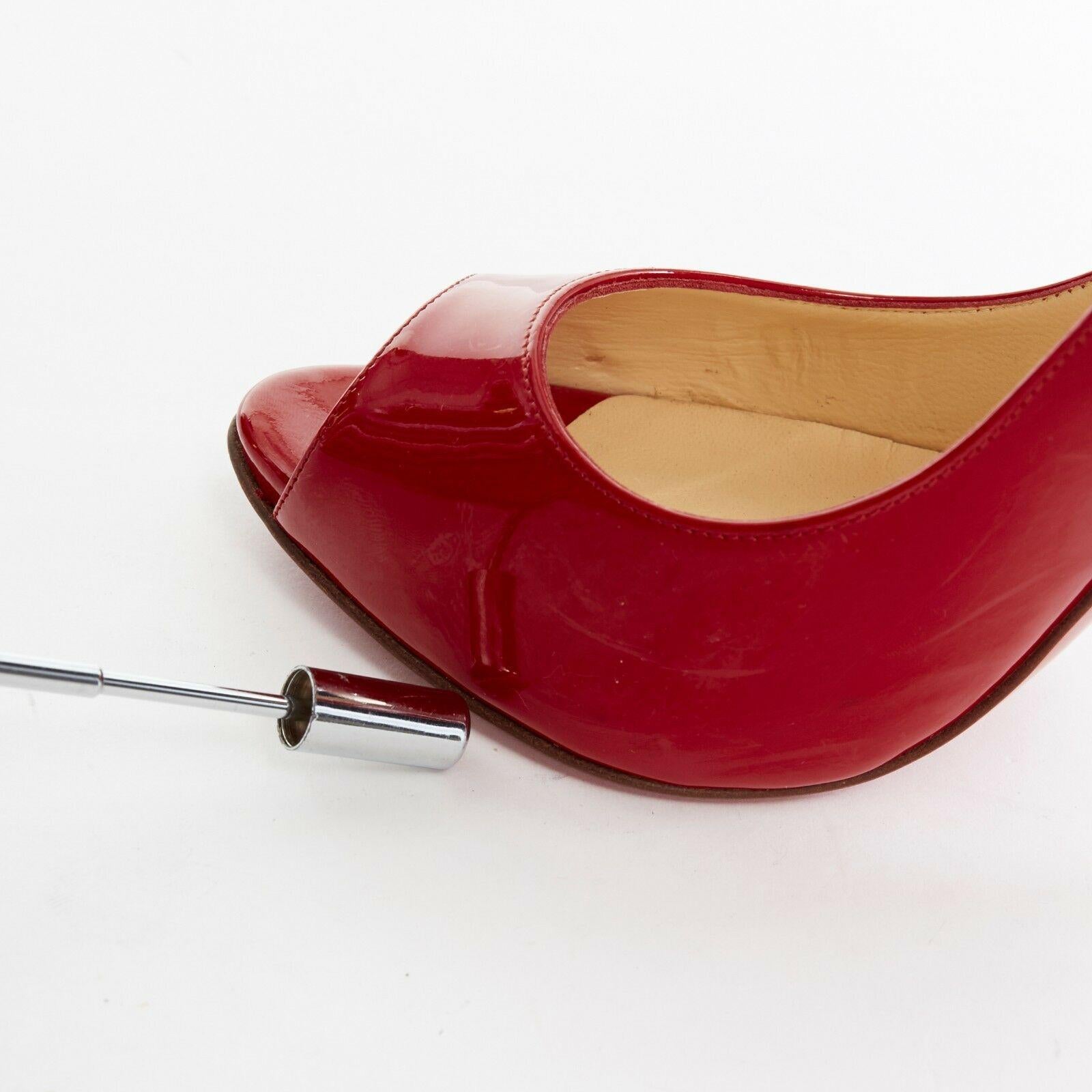 CHRISTIAN LOUBOUTIN Maryl 120 red patent curved heel peeptoe heels EU37.5 US7.5 7