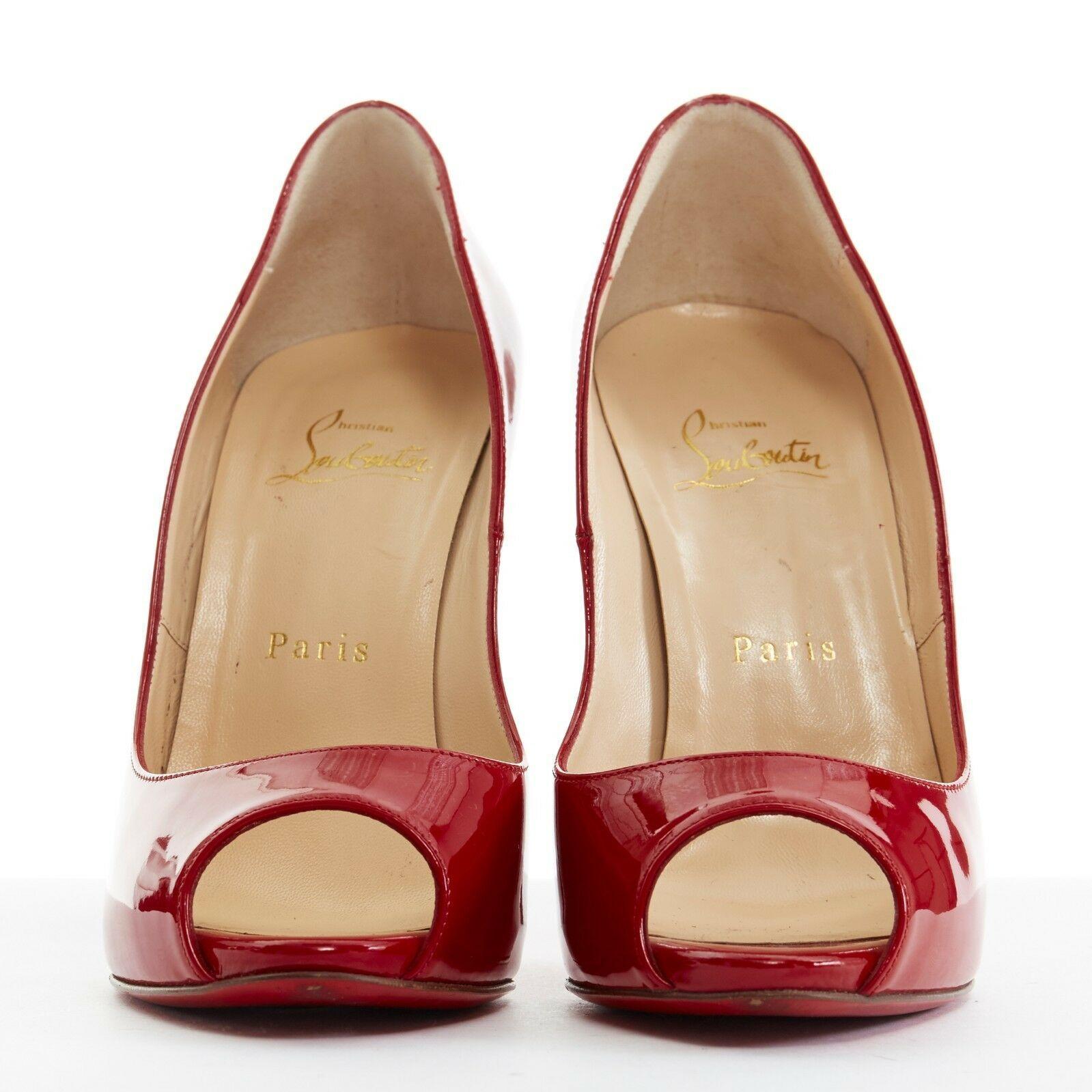 Red CHRISTIAN LOUBOUTIN Maryl 120 red patent curved heel peeptoe heels EU37.5 US7.5