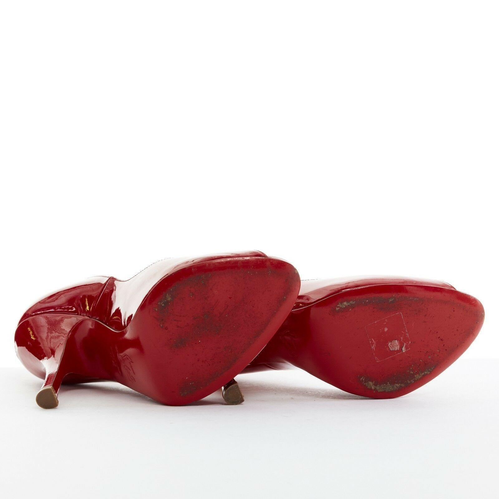 CHRISTIAN LOUBOUTIN Maryl 120 red patent curved heel peeptoe heels EU37.5 US7.5 1