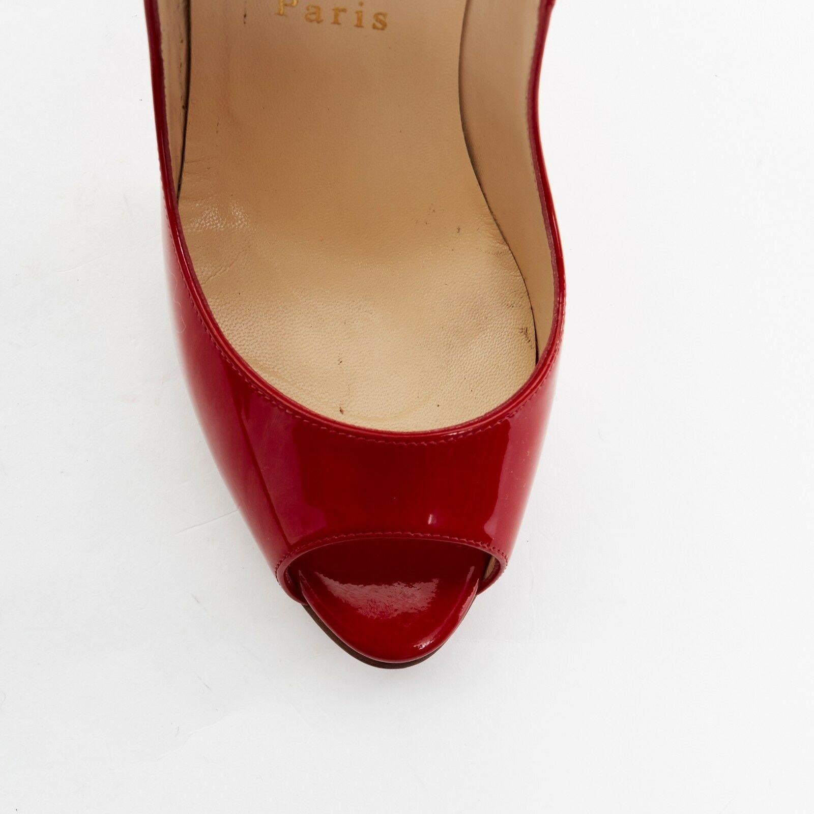 CHRISTIAN LOUBOUTIN Maryl 120 red patent curved heel peeptoe heels EU37.5 US7.5 2