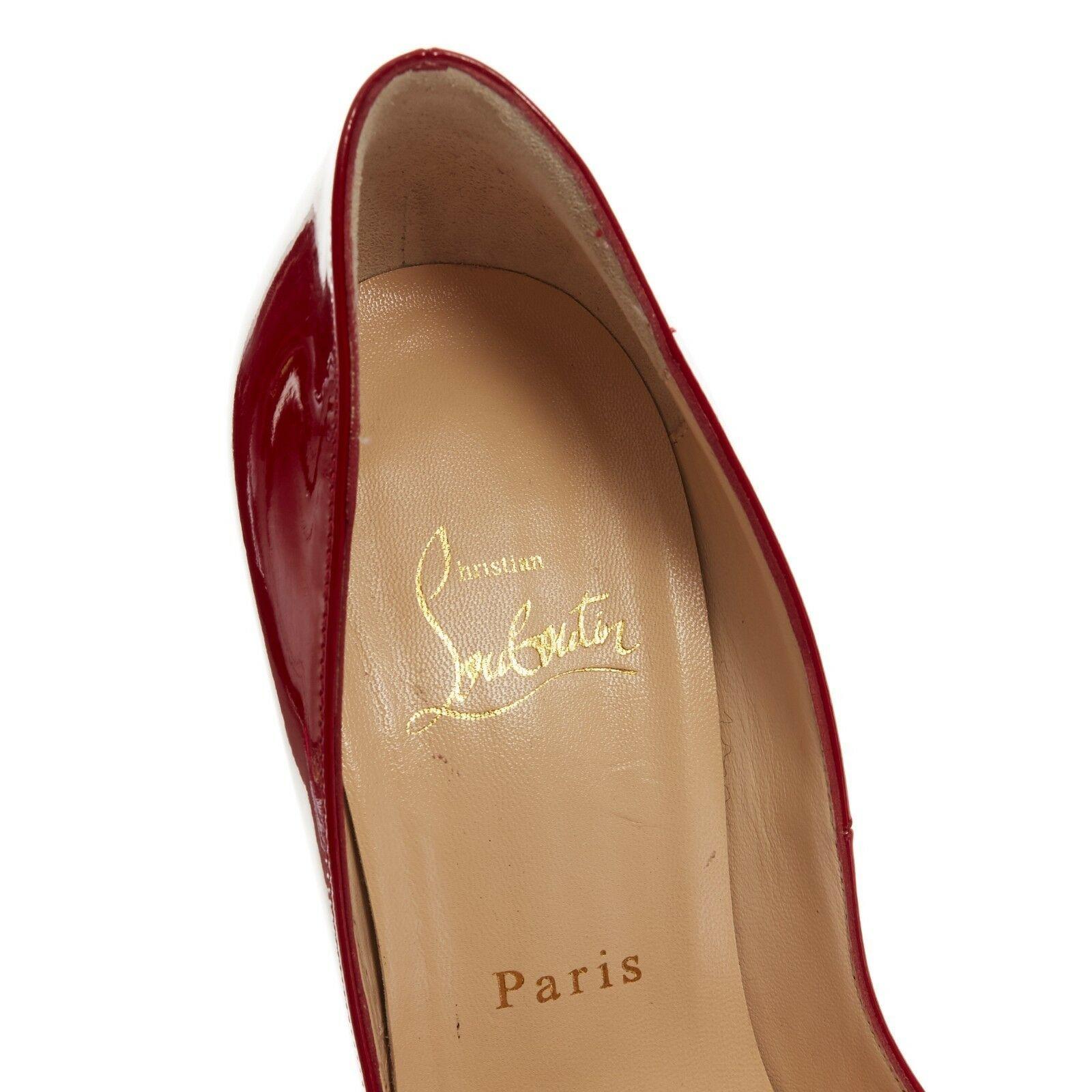 CHRISTIAN LOUBOUTIN Maryl 120 red patent curved heel peeptoe heels EU37.5 US7.5 4