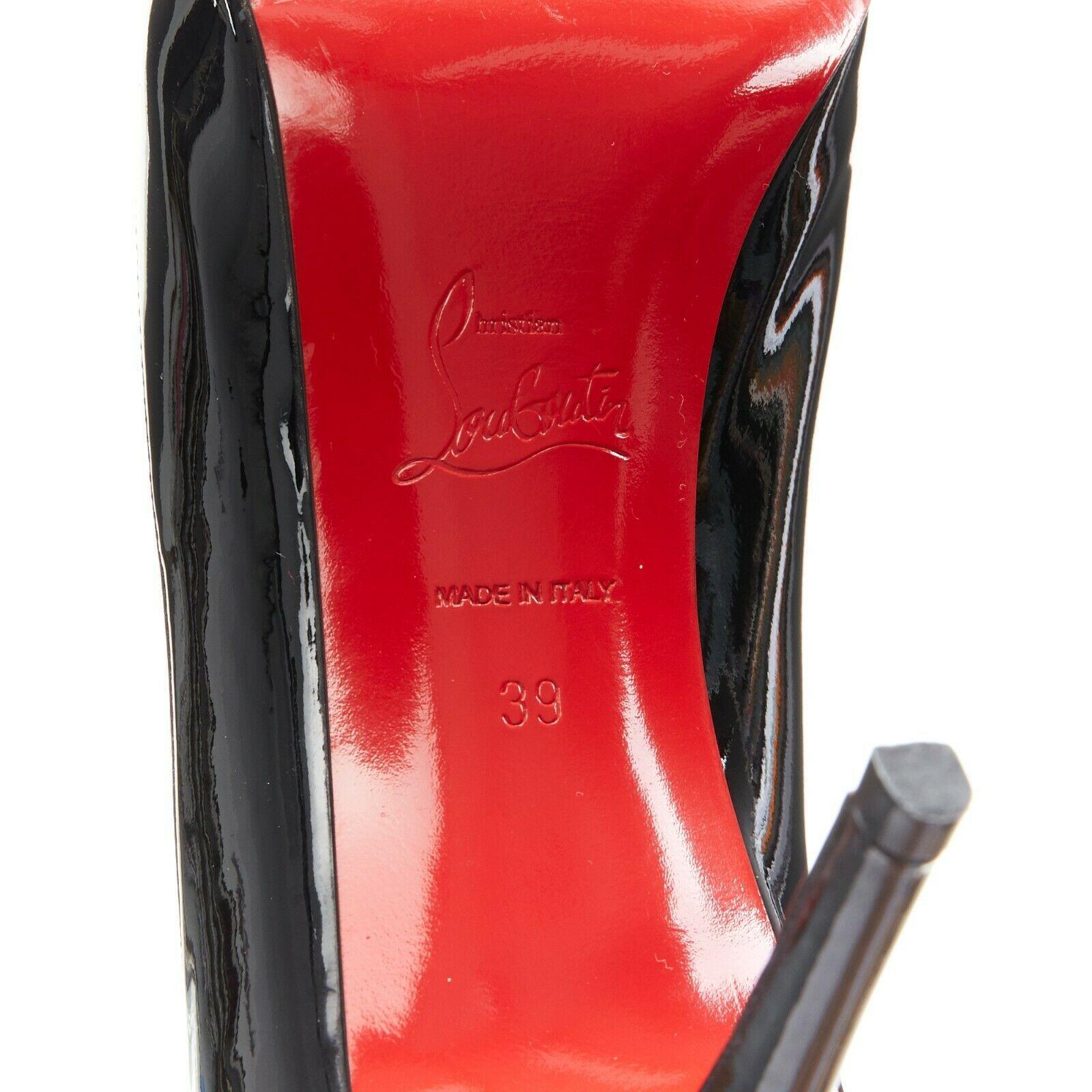 CHRISTIAN LOUBOUTIN Mater Claude 85 black patent red platform peep toe pump EU39 5