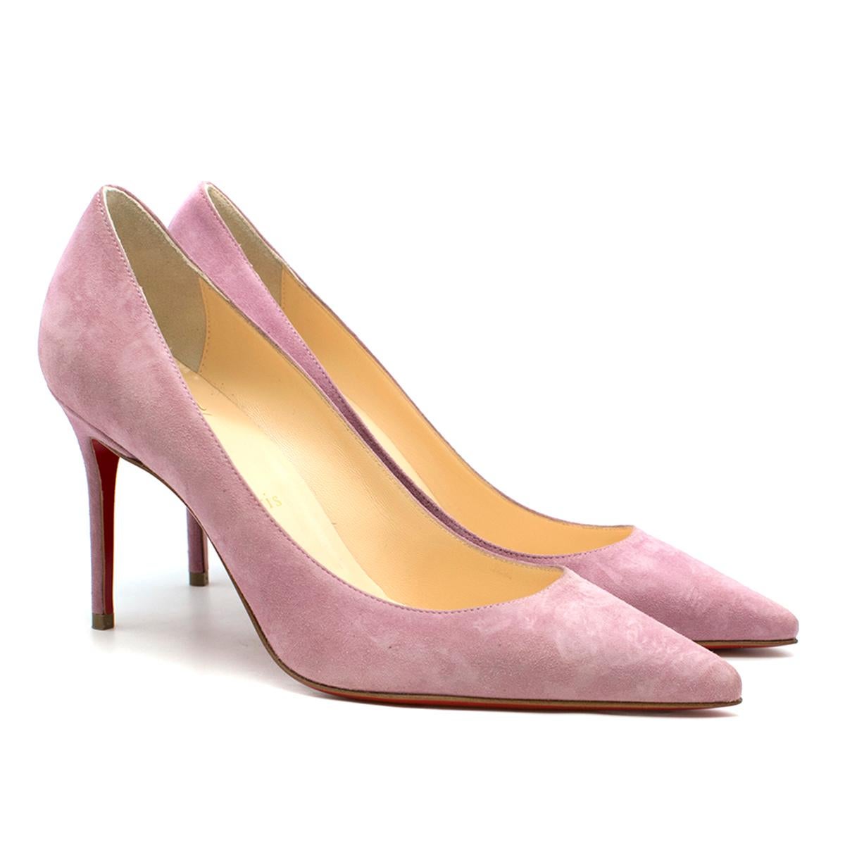 Christian Louboutin Mauve Suede Decoullete 85mm Pumps

- Mauve suede Pumps
- Pointy toe
- Stiletto heel 
- Nude leather insole
- Signature red leather sole

This item comes with the original box and dust bag. 

Please note, these items are pre-owned