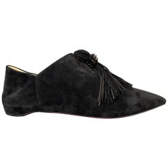 CHRISTIAN LOUBOUTIN Medinana Collapsible Size 8 Black Suede Tassel Flats