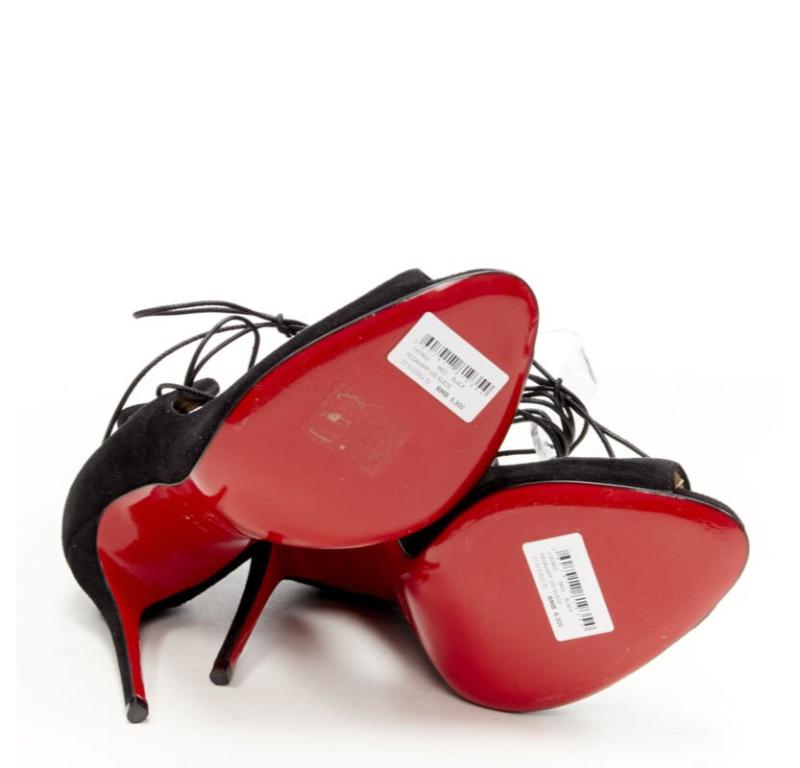 CHRISTIAN LOUBOUTIN Megavamp 120 black suede laced ankle peep heel EU37.5 For Sale 6