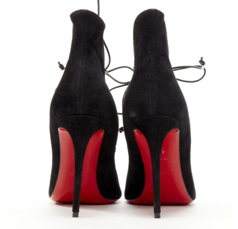 Women's CHRISTIAN LOUBOUTIN Megavamp 120 black suede laced ankle peep heel EU37.5 For Sale