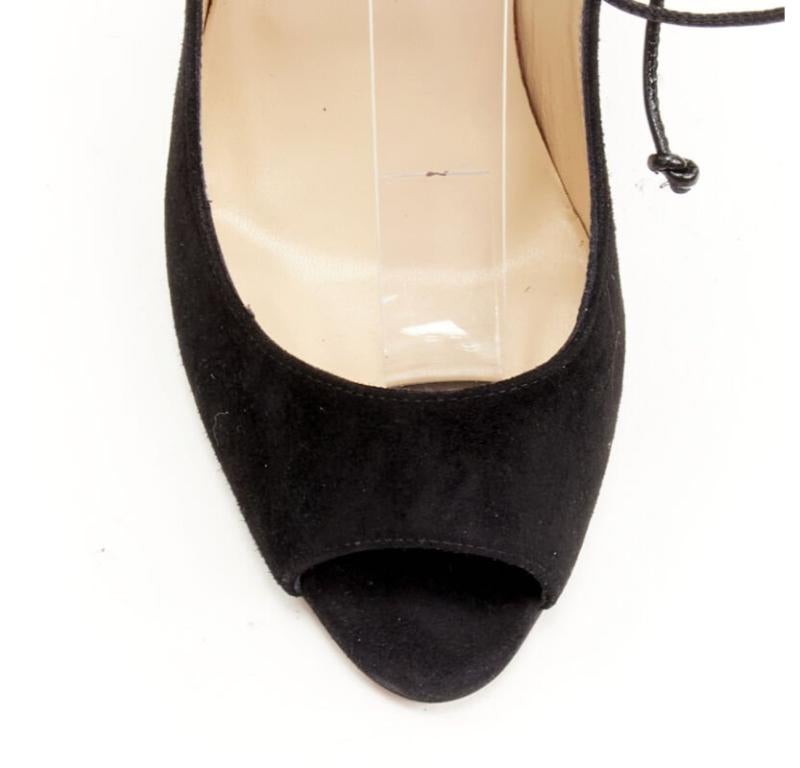 CHRISTIAN LOUBOUTIN Megavamp 120 black suede laced ankle peep heel EU37.5 For Sale 1