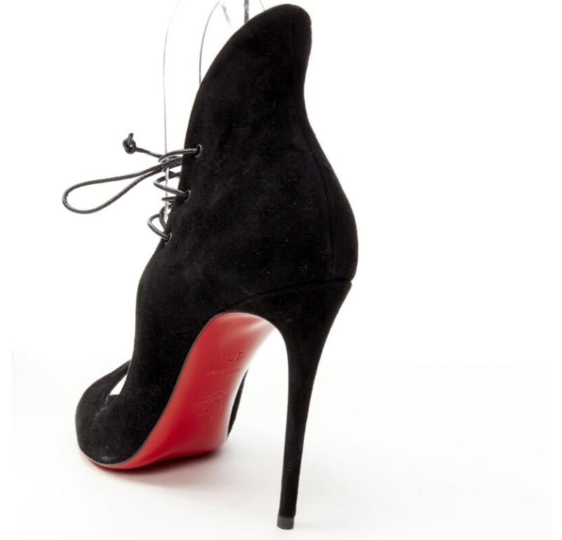 CHRISTIAN LOUBOUTIN Megavamp 120 black suede laced ankle peep heel EU37.5 For Sale 3